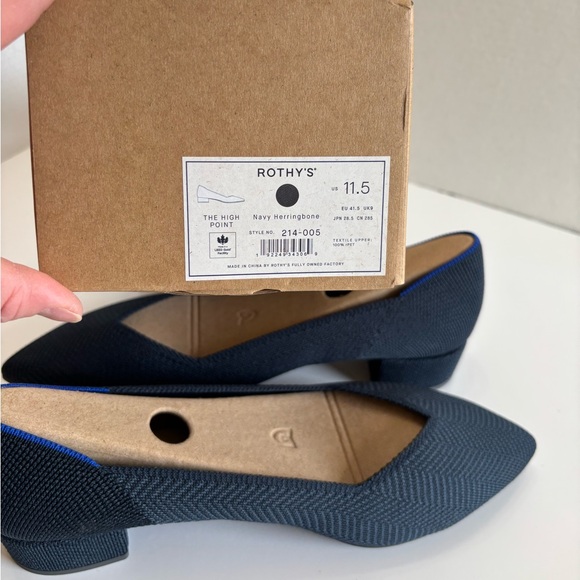 Rothy's The High Point Block Heel Women's 11.5 Navy Herringbone Knit Shoes NEW - Picture 16 of 16